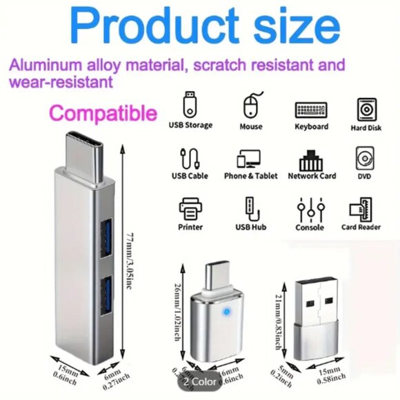 5Pcs USB-C to USB-A 3.0 Fast Charging Adapter NWT - Picture 3 of 4